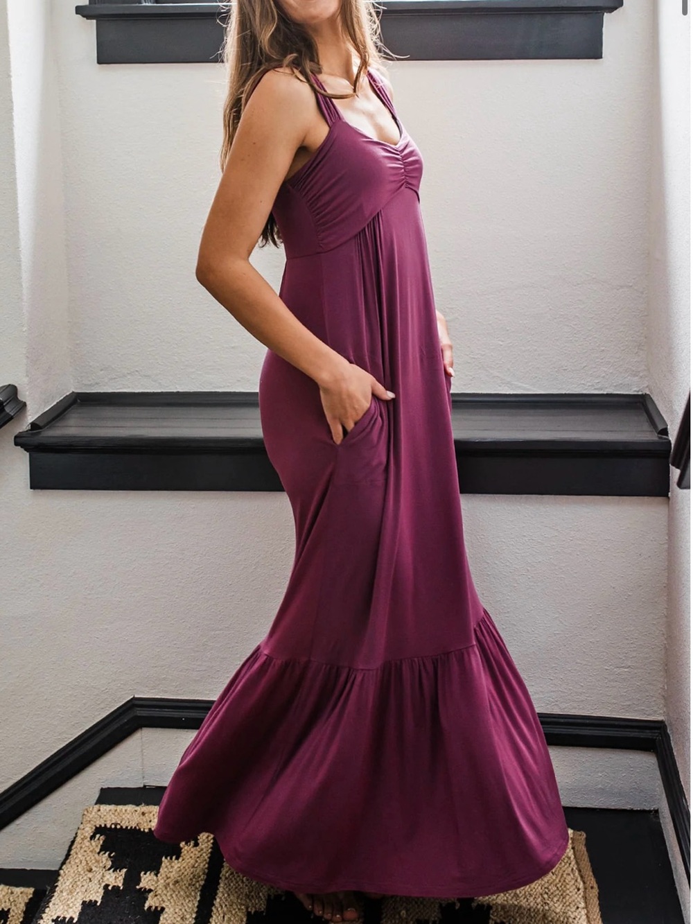 Yala Women’s Sleeveless bamboo Burgundy Maxi Dress with Pockets